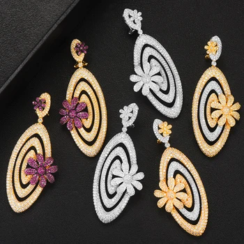 

missvikki 70mm Gorgeous Italy Bohemia Flower Drop Earrings for Women Fine Jewelry Full CZ Bridal Wedding 2020 Earrings Jewelry