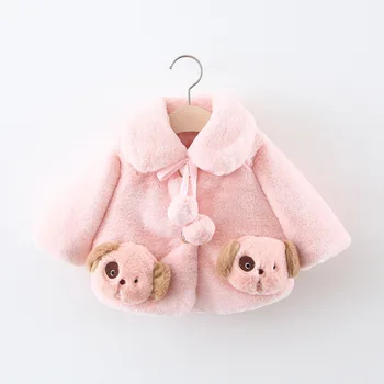

Winter Baby Girls Cartoon Dog Faux Fur Fleece Princess Party Cape Jackets Kids Infant Outerwear Children's Cloak Coats casaco