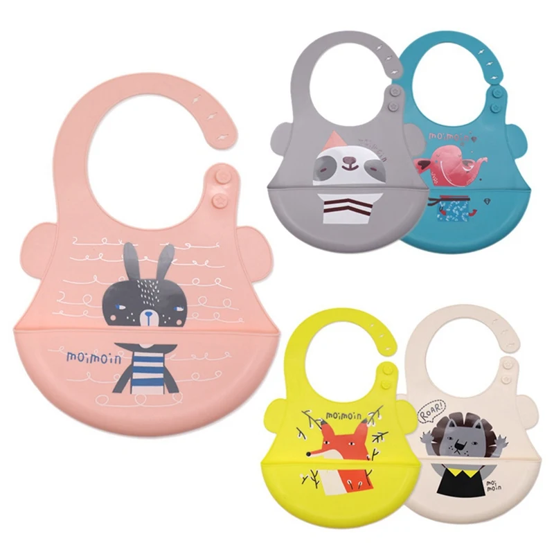 

Waterproof Lovely Baby Bibs Silicone Feeding Baby Saliva Towel Newborn Cartoon Aprons Adjustable Buckle Cute Animal Pattern Bibs