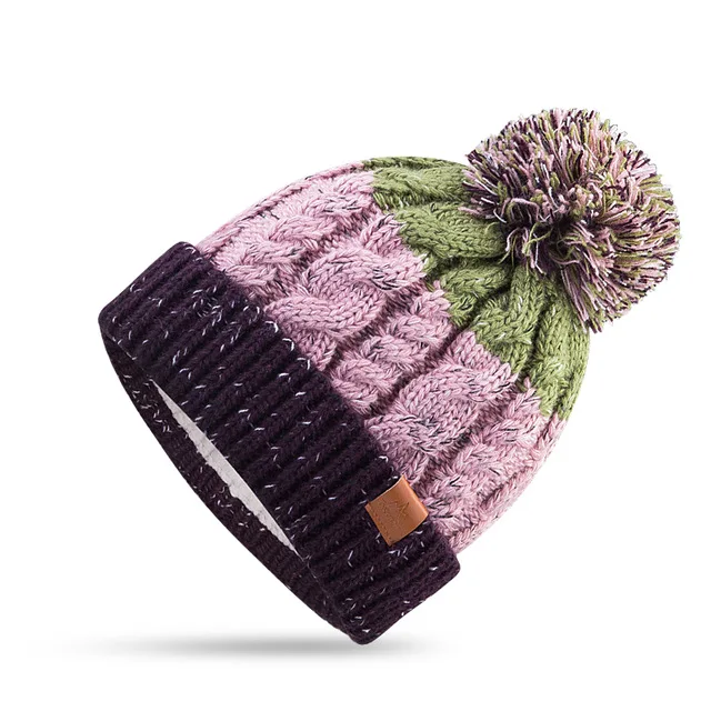 AONIJIE для взрослых детей Толстая шапка зимняя флисовая вязанная шапка с манжетой Череп Кепка круглый снуд для катания на лыжах бега - Цвет: Pink Hat