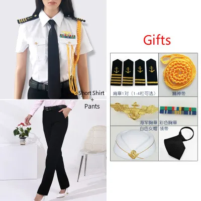 Pants White Hat 2 Повседневные темно-синие костюмы для женщин, костюмы, рубашка, наборы со штанами/юбка, подарки, женская одежда моряка - Цвет: Pants White Hat 2