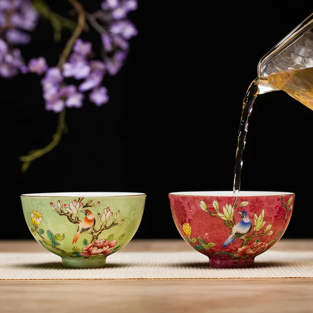 Finom Jingdezhen Tiszta Kézzel Festett Virág Madár Porcelán Kis Tea Tál Kung Fu Teáscup - Image 4