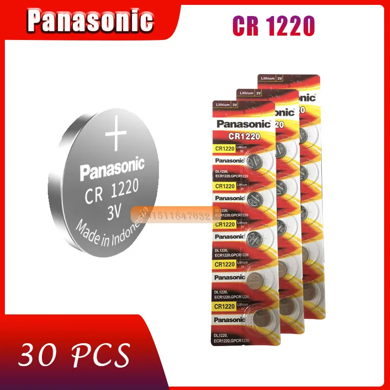 30 x Panasonic CR1220 кнопочный Миниатюрный элемент питания CR1220 автомобильный пульт дистанционного управления электрическая сигнализация 3 В литиевая батарея