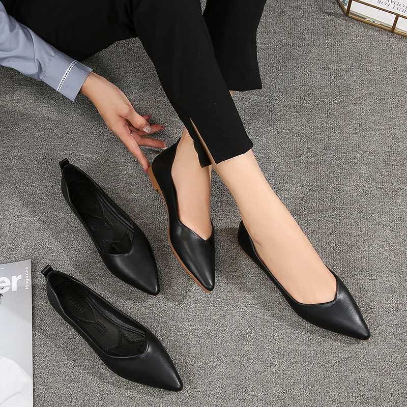 Zapatos de de cuero plano para mujer, calzado de azafata, zapatos de de Banco de Hotel, suelas suaves, zapatos de hoja entrevista de trabajo, otoño|Zapatos planos de -