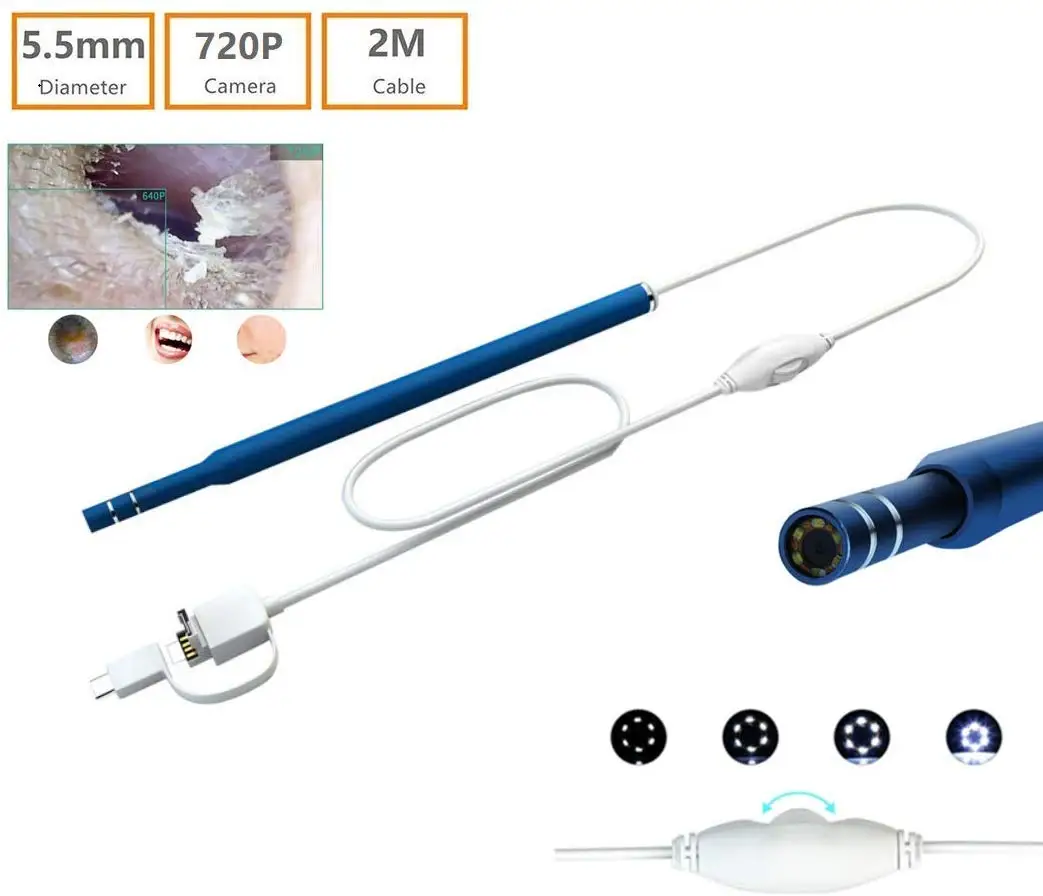 

Endoscope Otoscope,USB Otoscope-Ear Scope Camera 720P with 6 Adjustable LED IP67 Waterproof for Android Windows & Mac (6.5ft)