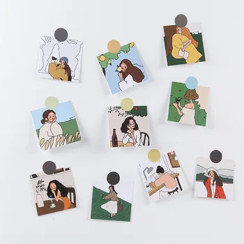 

10pcs Korean Ins Cute Girl Illustration Decorative Cards Metope Decoration Cards Notebook Photo Props Background Wall Stickers