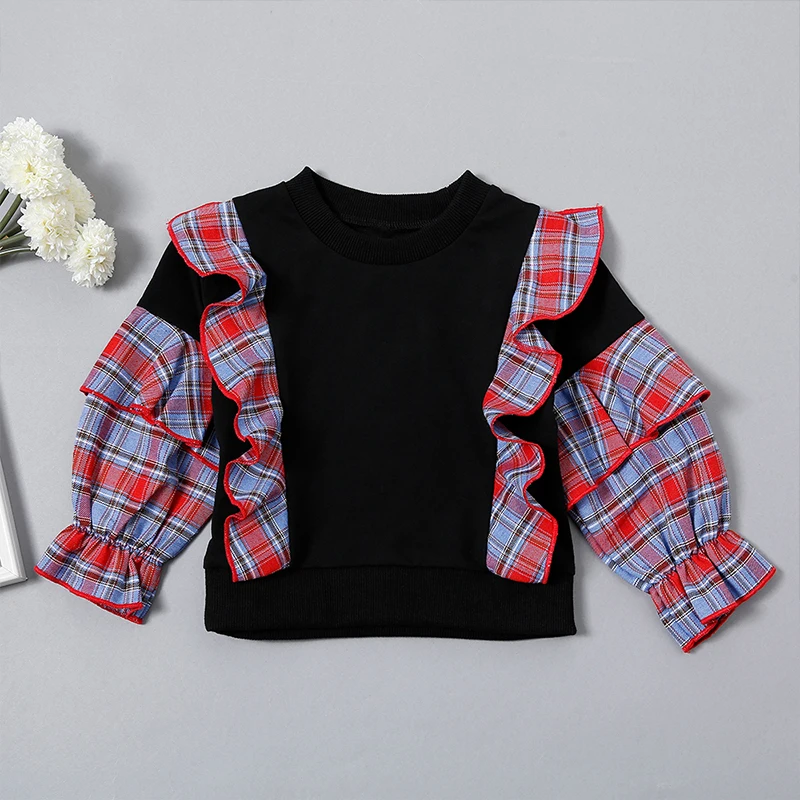 Babyinstar Children's Sweatshirts For Girls Costume Kids Sweatshirt Plaid Black Toddler Girl Winter Tops Autumn Clothing Kids