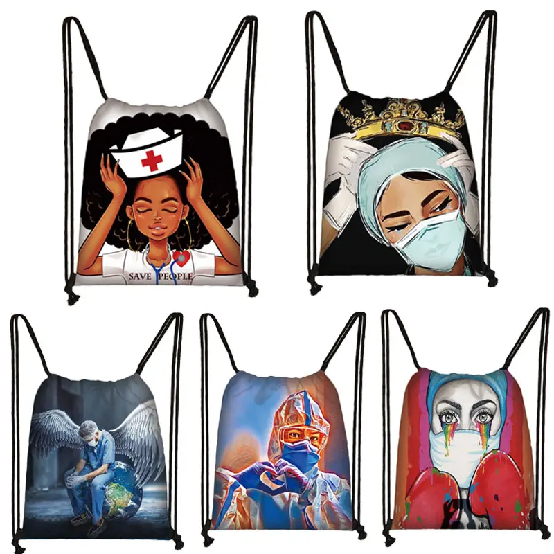 Mochila negra con cordón para niños y niñas, bolsa de almacenamiento para adolescentes, bolsa de viaje con patrón de latido del corazón, mochila suave
