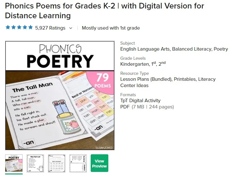 Phonics стихи для классов K 2 | С цифровой версией дистанционного обучения PDF