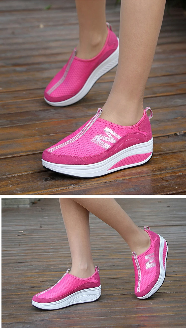 Women Wedges Toning Shoes Breathable Platform Swing Shoes Ultra-light Female Lazy Slimming Shoes Height Increasing