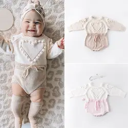 HS Lovely Heart – vêtements tricotés pour bébés filles, barboteuse, combinaison, body, tenue d'automne et d'hiver, pull en laine tricoté 