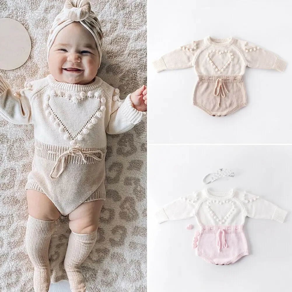 Lovely Heart Infant Baby Girl Knitted Clothes Love Romper Jumpsuit