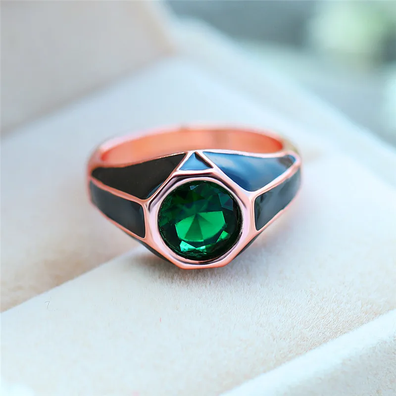 Vintage Female Green Red Stone Ring Fashion Rose Gold Wedding Band Ring Classical Promise Engagement Rings For Women