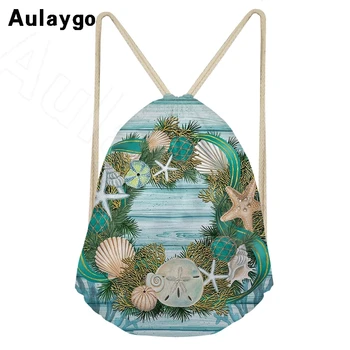 

Aulaygo Cartoon Conch Pattern Multifunction Girls Drawstring Cute Animal Students Backpacks Storage Beach Bag Shoes Daily Bags