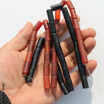 

AAA+ Natural Frosted agate Tibetan six character mantra Stone Long barrel Shape Beads For Jewelry Making DIY Bracelet Necklace