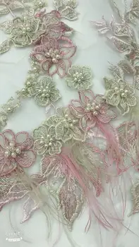 

French Lace Fabric Latest african feather lace fabric with pearls JIANXI.C-589806 flower Mesh Tulle embroidered fabric