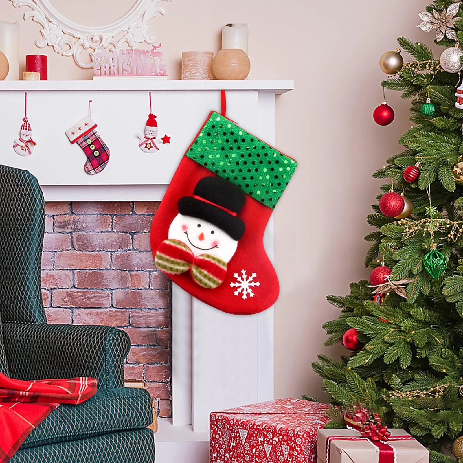 Christmas Santa Sock Candy Gift Bag Tree Door Bed Hanging Ornaments Home Decor 