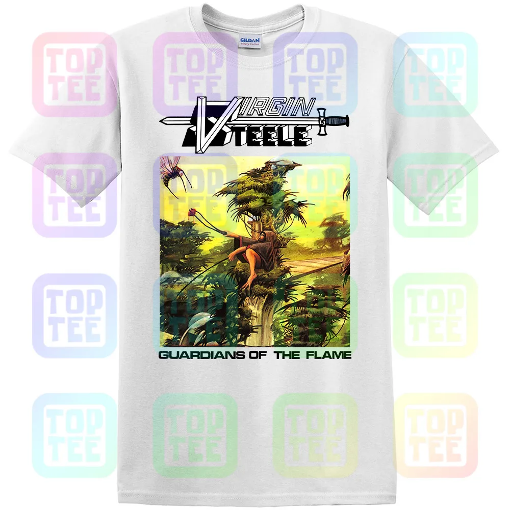  VIRGIN STEELE GUARDIANS OF THE FLAME HEAVY POWER METAL OMEN  WHITE T-SHIRT