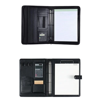 

2 Set A4 Leather Business Portfolio Folder with Business Card U Flash Disk Holder Memo Note Pad Loose-Leaf Loop