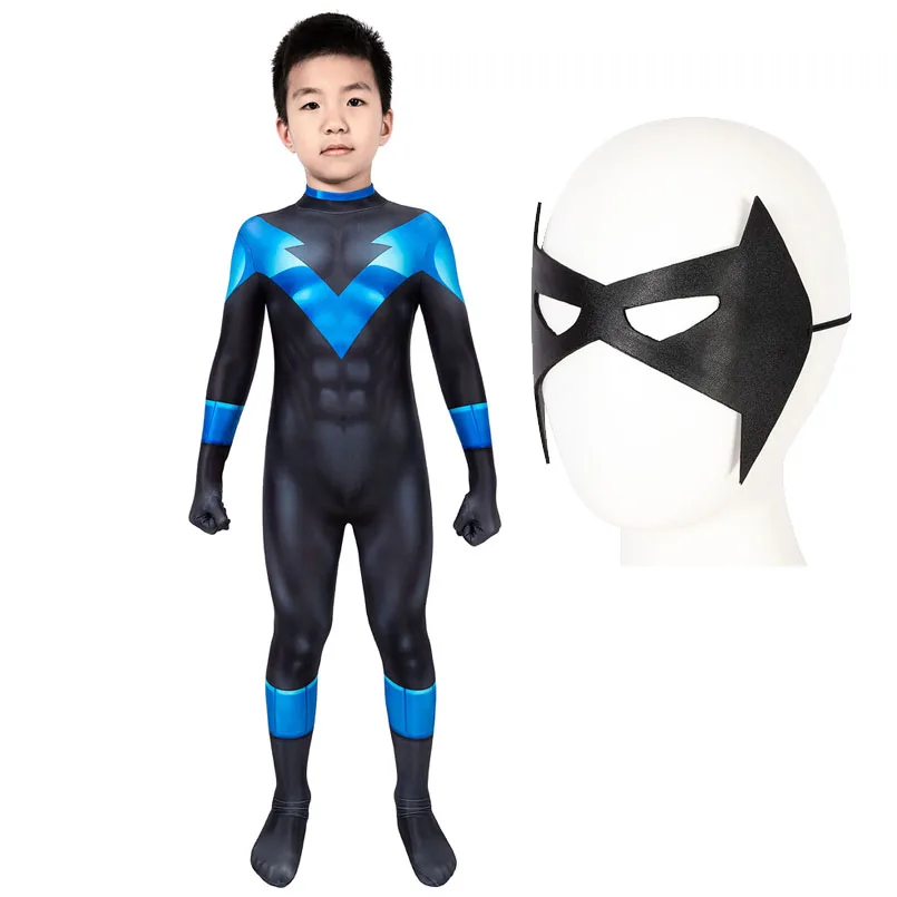 

Kids Bat Under the Red Hood Dick Grayson Jumpsuit Cosplay Costume For Children Halloween Masquerade Cool Bodysuit