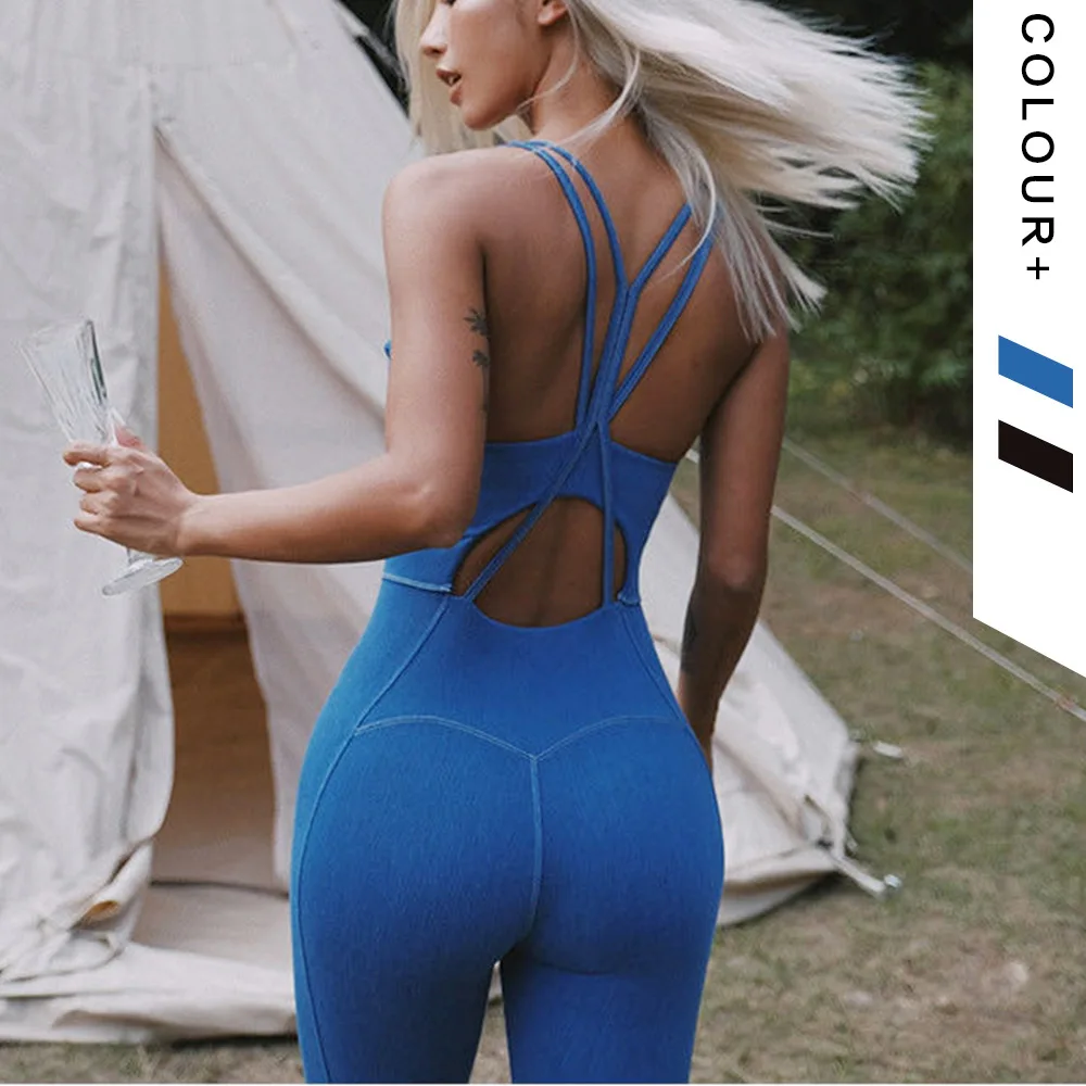 New Jumpsuit Women Elegant Fitness Skinny Breathable Solid Color Sexy Overalls Sport Streetwear One-Piece Yoga Set Female