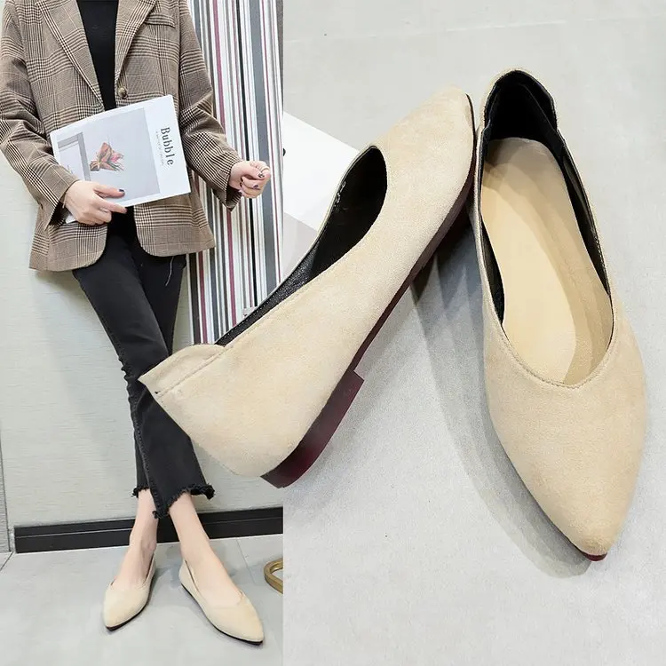 

Online Celebrity Suede Single Shoes Women's 2020 Spring And Autumn Flat Versatile Pointed-Toe New Style Shoes Large Size Korean-