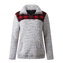 Осенне-зимняя Дамская обувь толстое теплое пальто с искусственным мехом для маленьких ворсистый, пушистый, в мелкую клетку, с застёжкой-молнией на шнуровке пуловер с воротником "хомут" Повседневное длинный