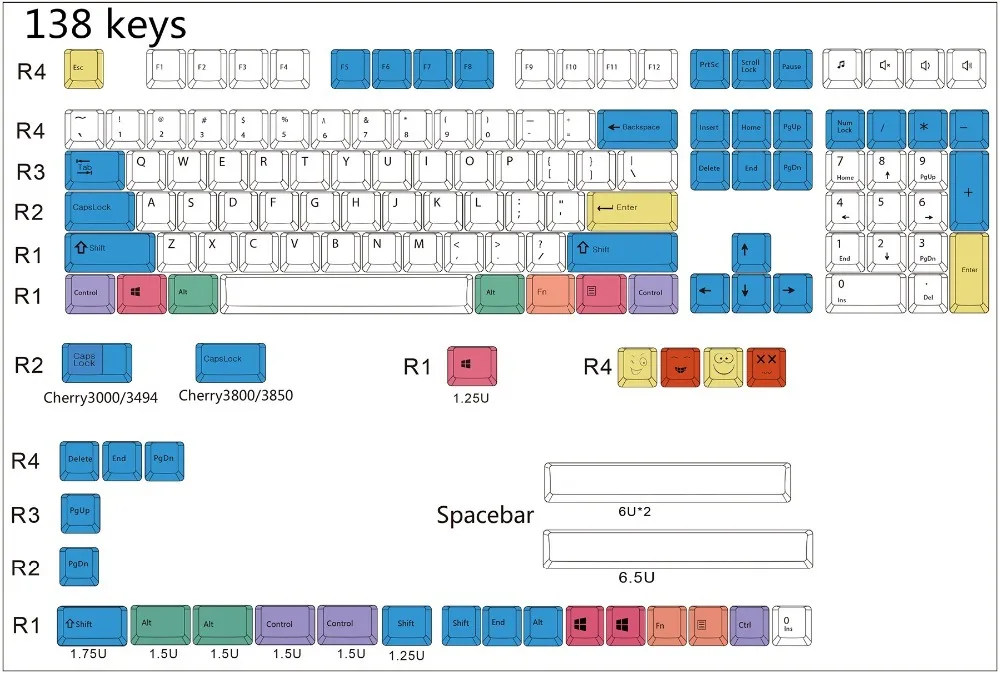 Цветной мел 108/138 клавиш механическая клавиатура клавишные колпачки pbt Вишневый профиль ANSI макет только keycap не клавиатура