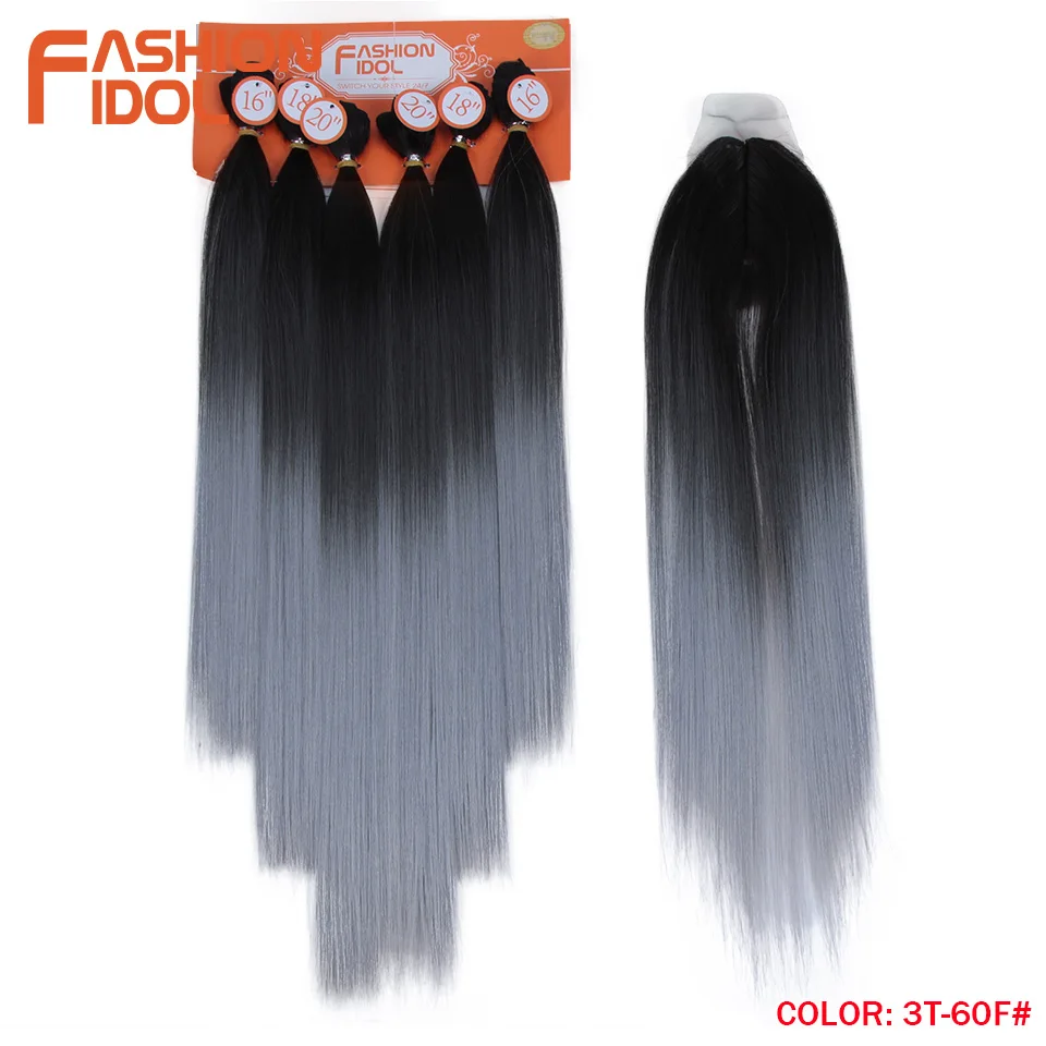 # pacotes de cabelo sintético com fechamento tecer extensão do cabelo