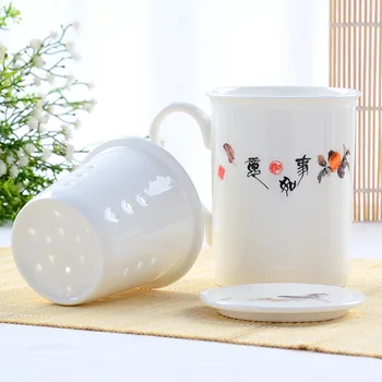 

400ML Porcelain tea mug handpainted cups and mugs with filter cover ceramic kung fu mark home office drinkware