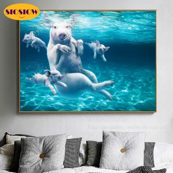

5d Diy Diamond Mosaic Embroidery Cross Stitch Pig In Sea Rhinestone Round 3d Diamond Painting Full Square Drill Decor Home Room