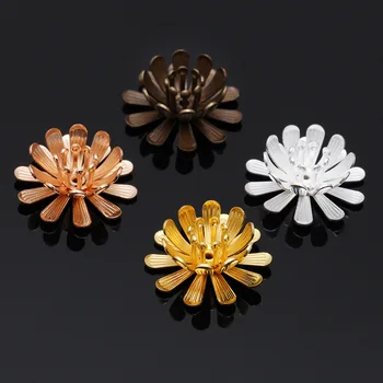 

50 Pieces/Lot 17mm Handmade Filigree Flower Bead Cap Connector Charms Copper Jewelry Accessories