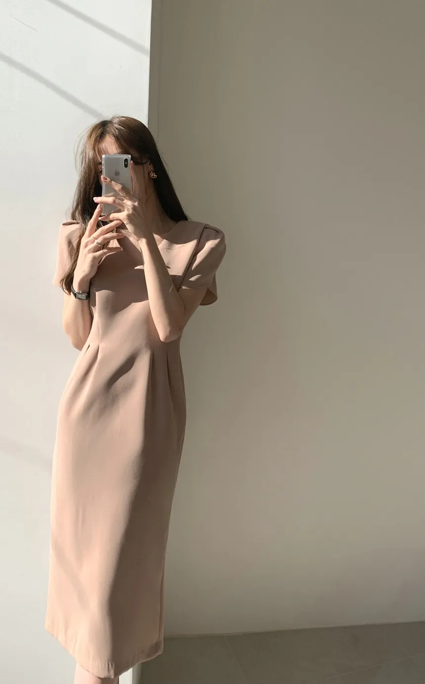 Woherb Korean Chic Women Dress Short Sleeve Casual V-Neck Elegant Office Lady Dresses 2020 New Slim Waist Robe Vestidos Mujer