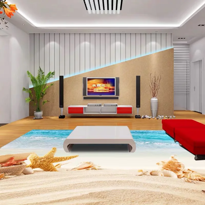 Custom any size 3D Floor Sticker Sand Beacl Sea Living Room Bedroom Bathroom Mural Self-adhesive Vinyl Wallpaper Papel De Parede |