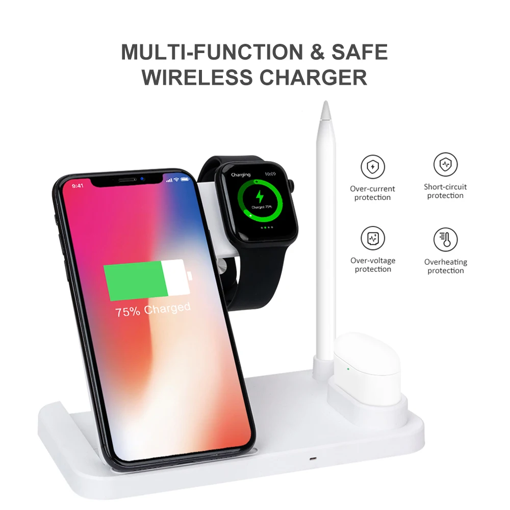 HEYPOD 4 в 1 беспроводной держатель зарядного устройства Док-станция для iPhone 8 X Xs Быстрая зарядка для Apple Watch 4 3 Caricatore Senza Fili для Airpod