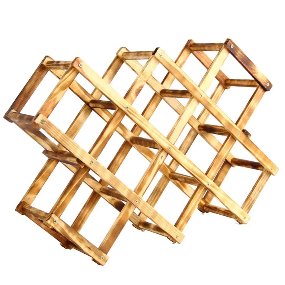 Foldable Wooden Wine Bottle Holder, Natural Wine Shelves, 8 Slots, Holds 10 Wine Bottles, Wine Rack(Holds 10 Bottles
