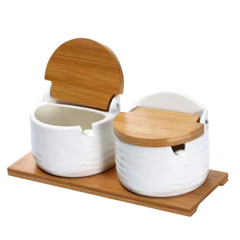 

Ceramic Sugar Bowl with Lids and Spoons-Porcelain Condiment Container Spice Jar,Salt Cellar for Kitchen,with Chalkboard Labels