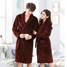 Элегантный сплошной любителей Фланелевая Пижама Халат-кимоно; зимние сохраняющие Одежда Домашняя одежда для сна Для женщин и Для мужчин Повседневное Мягкий банный Халат