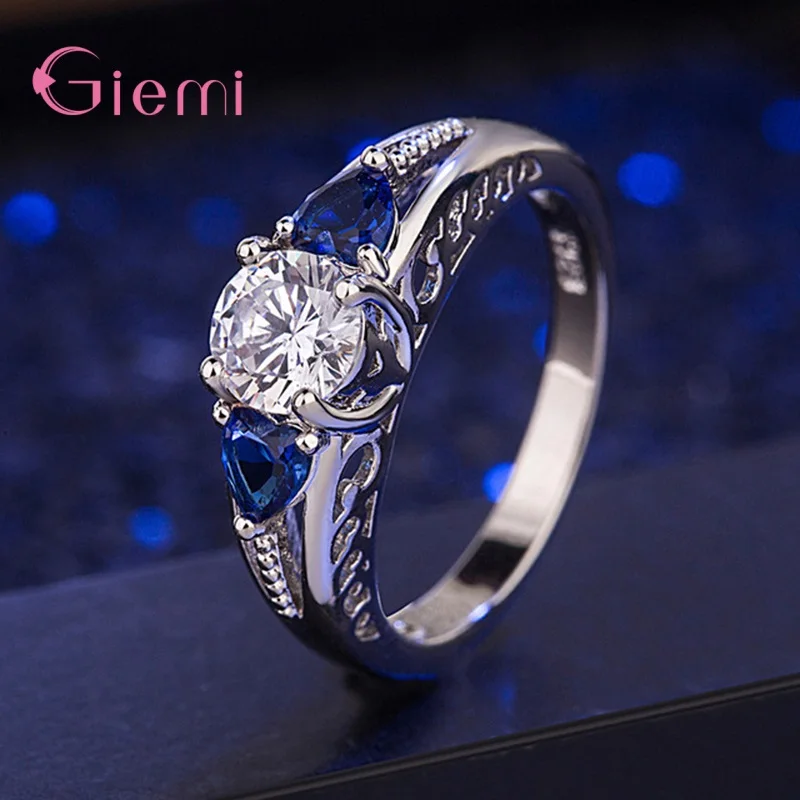 Genuine 925 Sterling Silver  Geometric Elements Finger Rings For Women Korean Style Fine Jewelry Bague 3 Colors For Choice