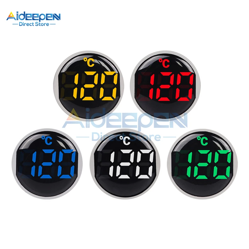 22mm Round Small Mini LED Light Display Thermometer Digital Temperature Meter Indicator AC 50-380V 220V -20-120ɼ With 1M Sensor |