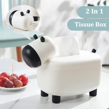 

Cute Sheep Model Tissue Box Paper Towel Dispenser 2 In 1 Toothpick Boxes Wipes Case Container Car Napkin Holder Box Home Decor