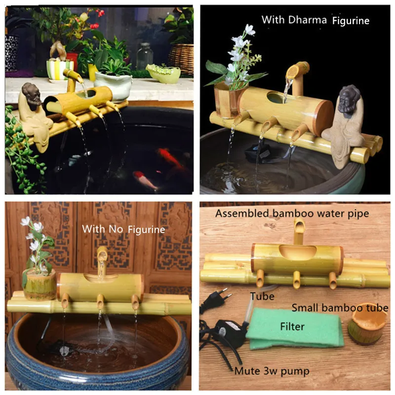 Bamboo Aquarium Water Recycling Feng Shui Decoration Tube Water Fountain Stone Trough Filter Office Desktop Furnishings