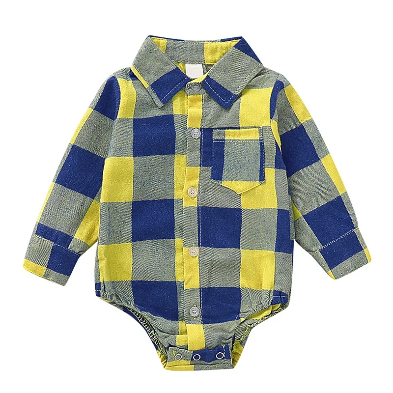 Autumn Infant Baby Girls Boys Long Sleeve Plaid Print Rompers Kids Bodysuit Jumpsuit Outfits Newest - Цвет: Цвет: желтый