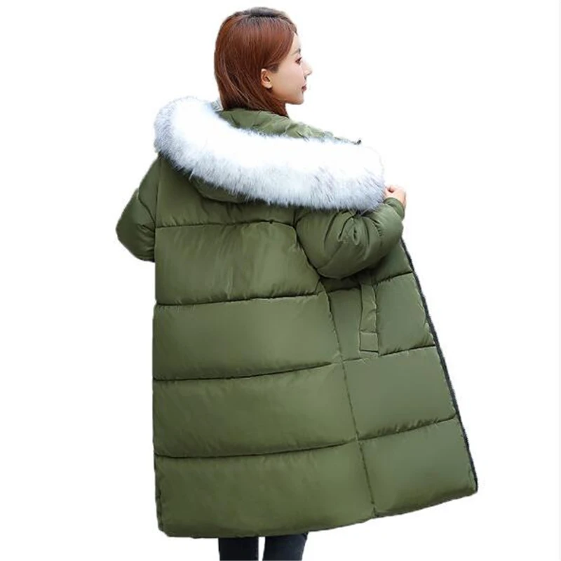 Размера плюс 7XL новые зимние женские куртки с капюшоном большой меховой воротник Повседневное однотонная зимняя куртка слим парки из стеганой ткани из хлопка, CQ2617
