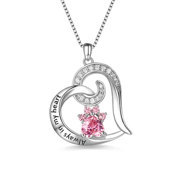 

AILIN Personalized Paw Print Jewelry "Always In My Heart" Birthstone Memorial Necklace Chain Length 14"/16"/18"/20"/22"