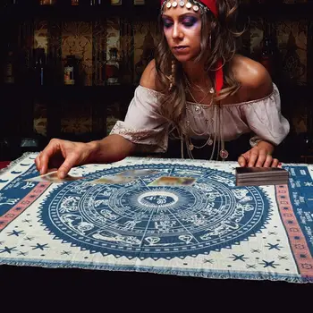 

90*90CM Vintage Tarot Tablecloth Astrology Dice Card Tablecloth Divination Altar Cloth Constellation Table Mat Board Game Cloth