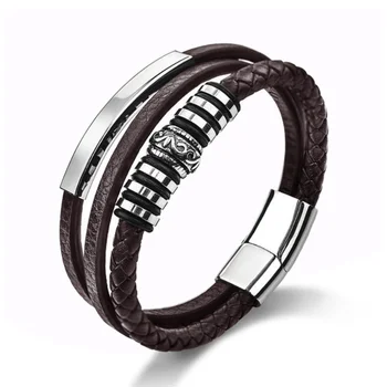 

Fashion Trend Bracelet Men Leather Bracelet Titanium Steel Inverted Magnetic Buckle Bracelet