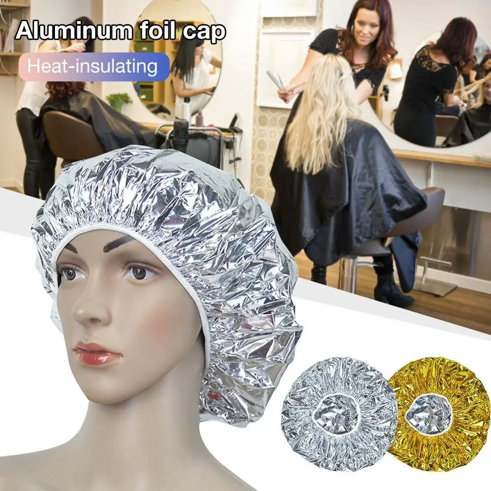 Shower Cap Heat Insulation Aluminum Foil Hat Elastic Bathing  for Women Hair Salon Bathroom