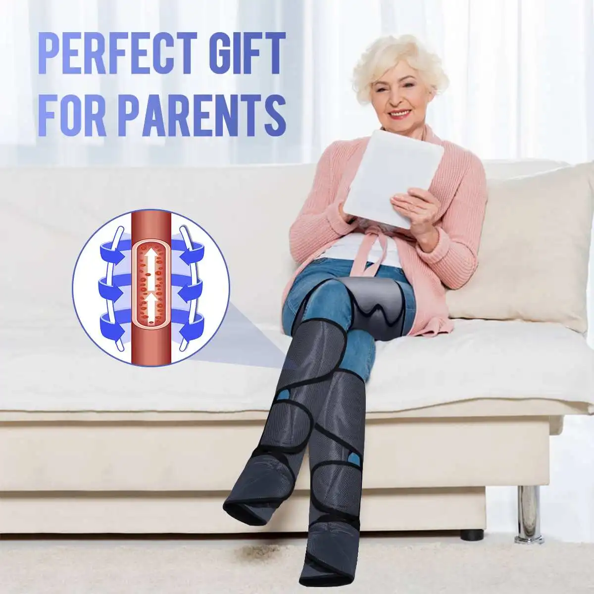  Adjustable Electric Leg Massager Foot Leg Massage Therapy Promote Blood Circulation with Knee Heat 