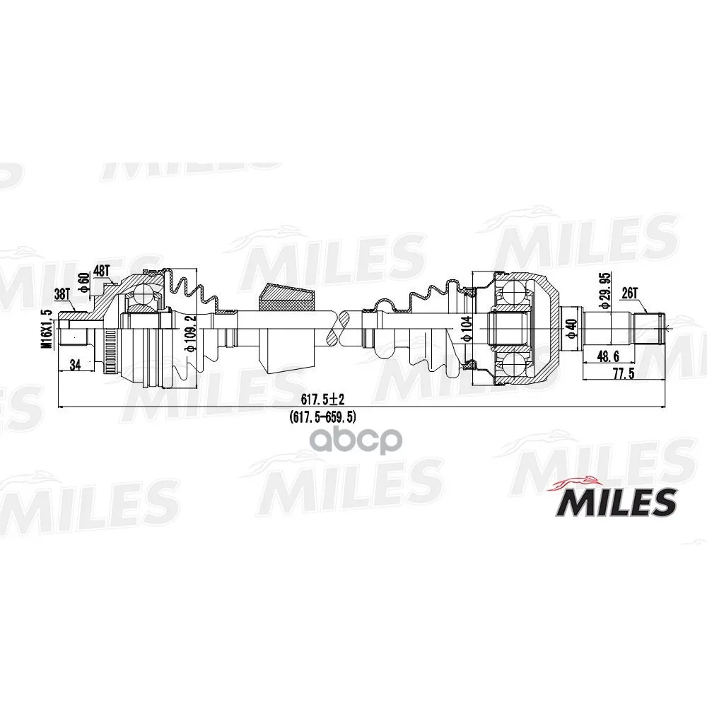 Привод В Сборе Ford Galaxy/Vw Sharan 1.8t-2.8 95-00 Лев. Abs Мкпп Miles Gc01136 Miles арт. GC01136